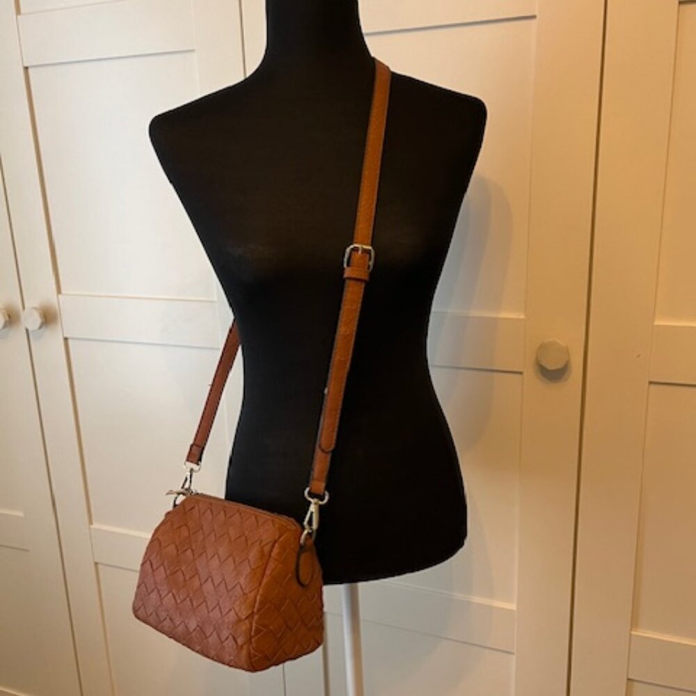 Vegan leather woven crossbody bag